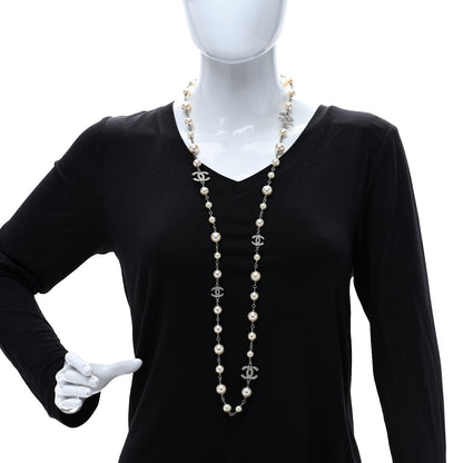Chanel Crystal Pearl CC Long Necklace Silver 3 of 4