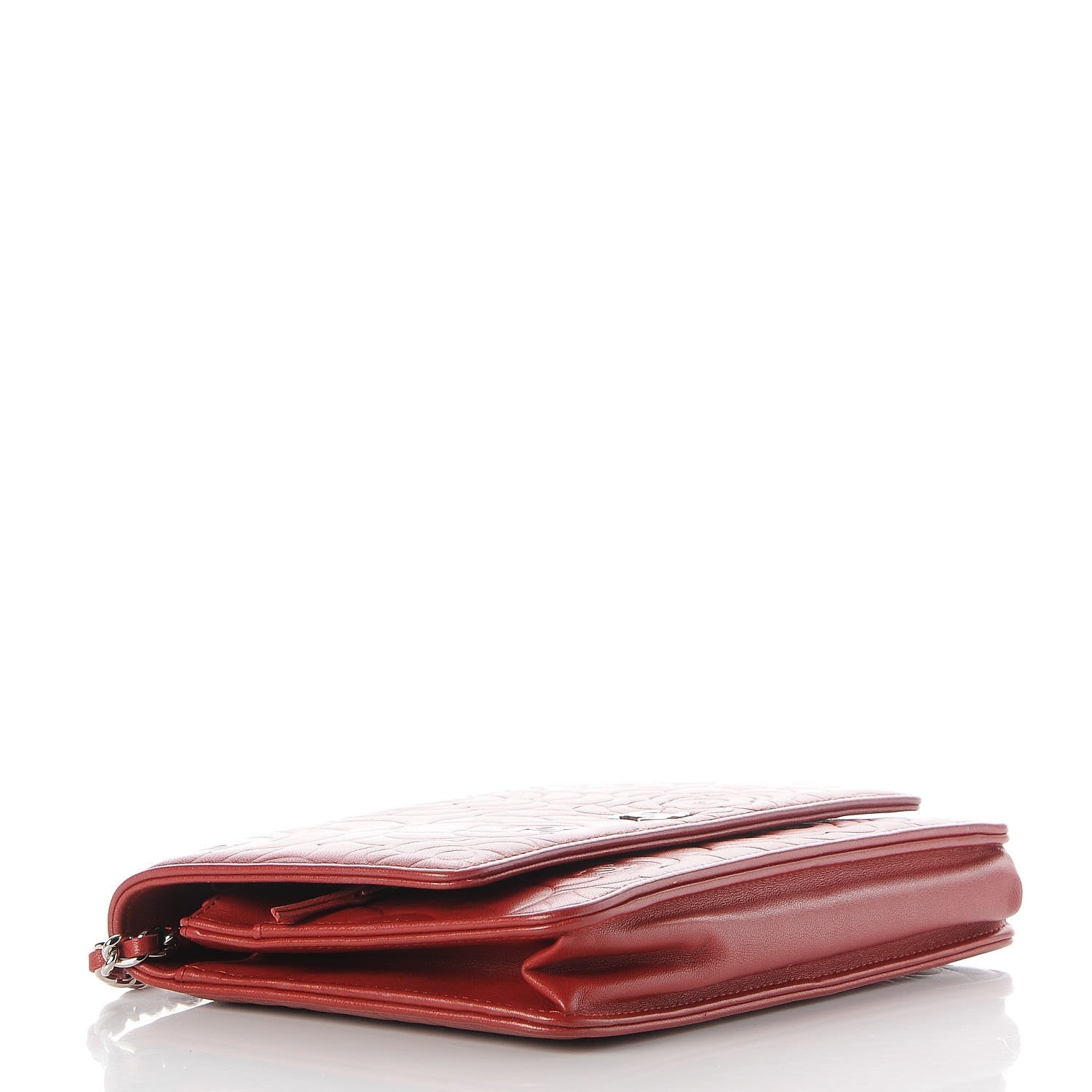 Chanel Lambskin Camellia Embossed Wallet On Chain WOC Dark Red 4 of 8