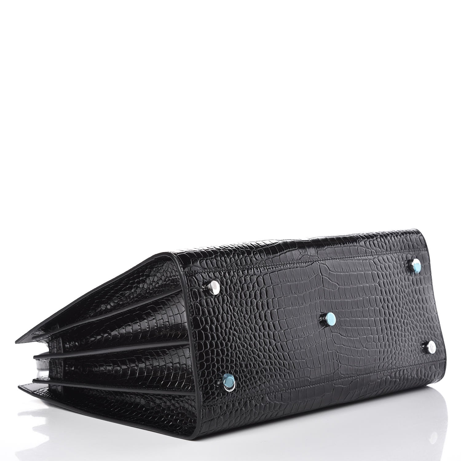 Saint Laurent Calfskin Crocodile Embossed Small Sac de Jour Black 4 of 10