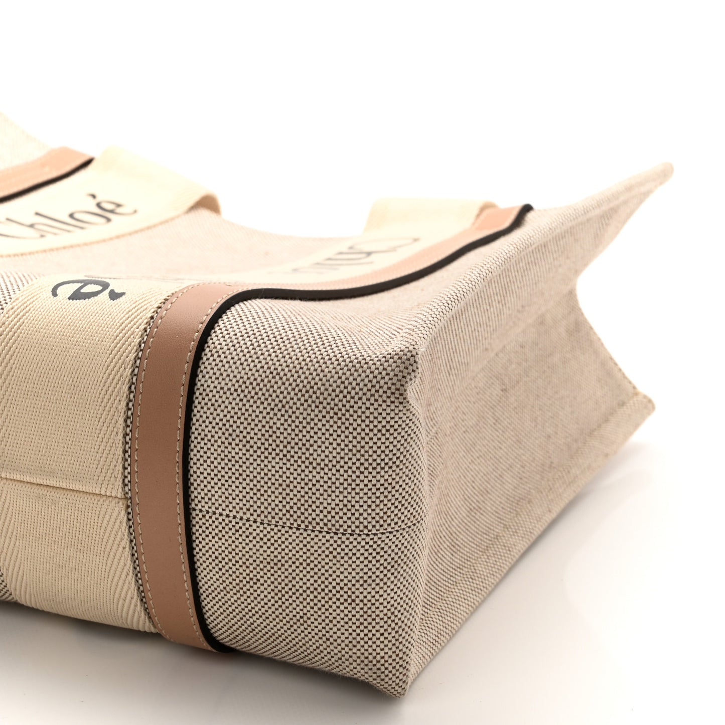 Cotton Calfskin Medium Woody Ribbon Tote White Brown