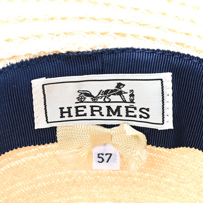 Hermes Straw Chapeau Kalliope Pierce Hat 57 Naturel Light Indigo 8 of 10