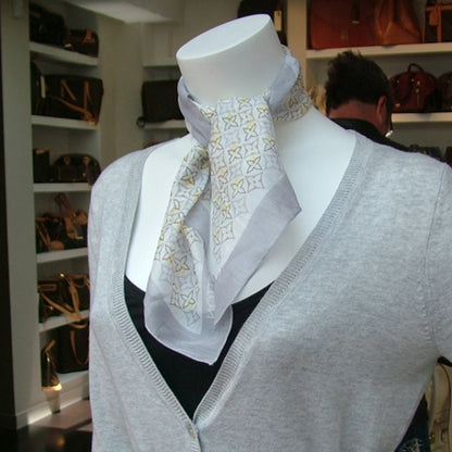 Louis Vuitton Cotton Monogram Fleur Scarf Gray 2 of 5