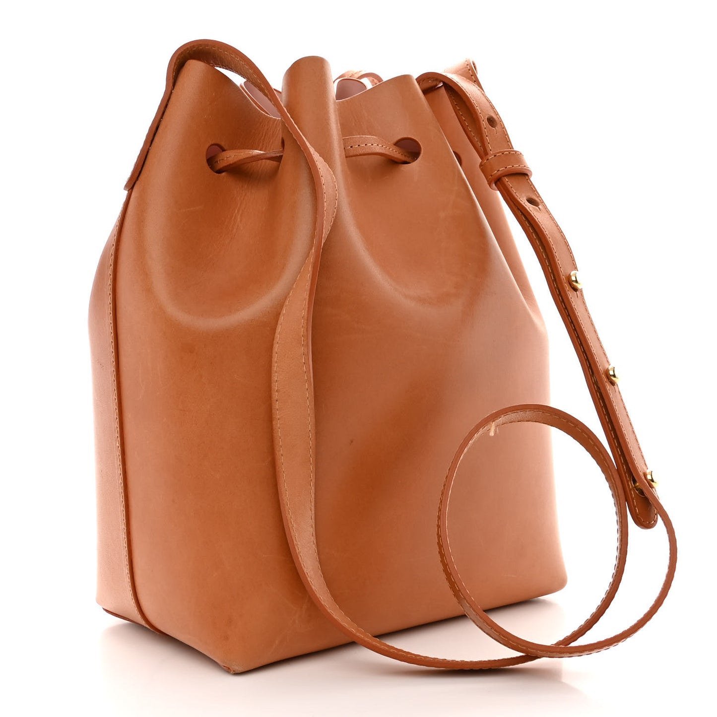 Vegetable Tanned Calfskin Mini Bucket Bag Cammello Rosa