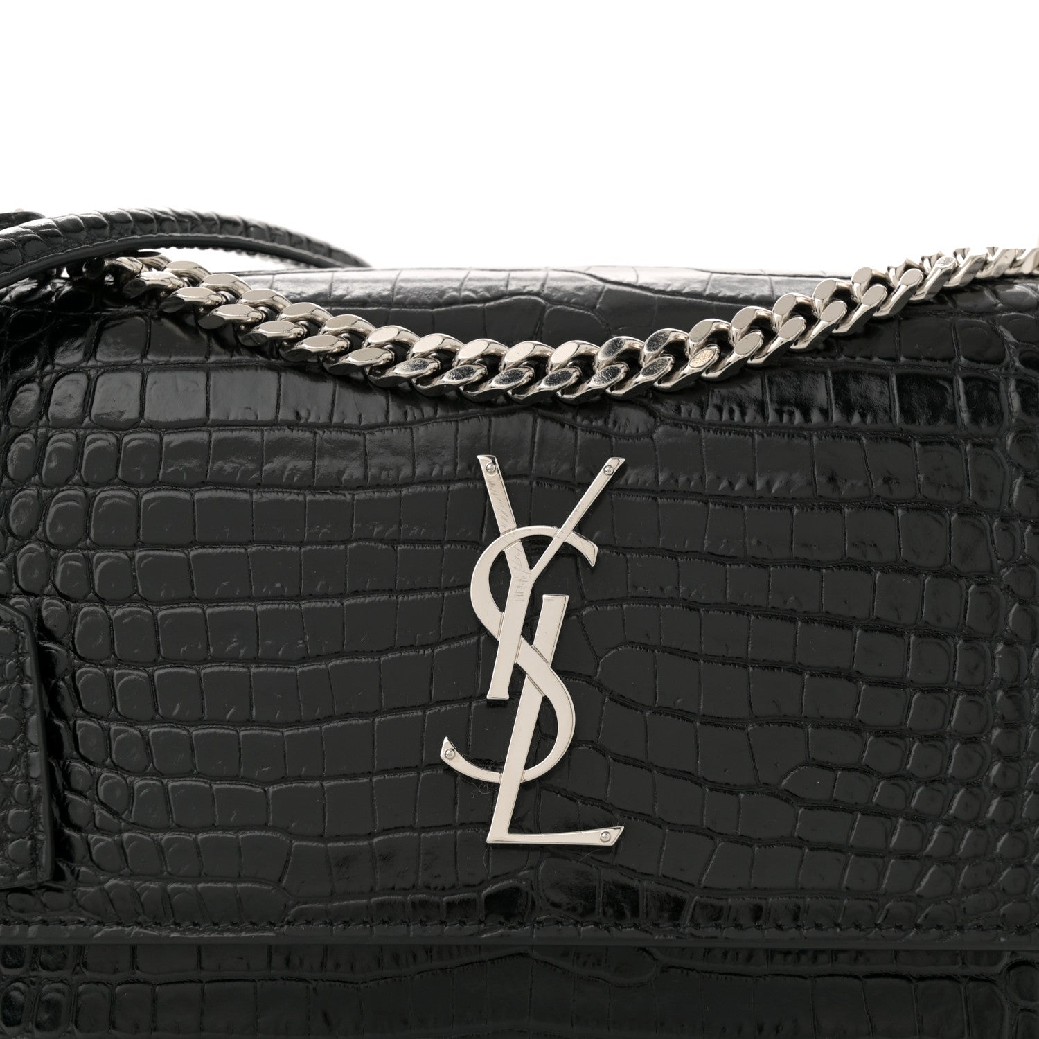 Saint Laurent Calfskin Crocodile Embossed Medium Monogram Sunset Black 9 of 12