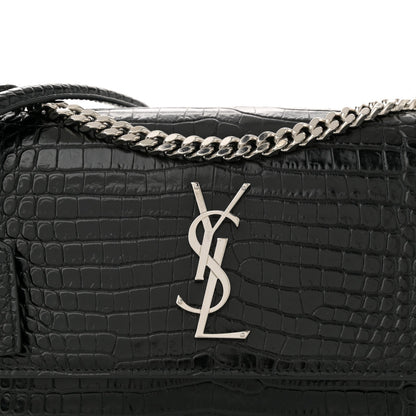 Saint Laurent Calfskin Crocodile Embossed Medium Monogram Sunset Black 9 of 12