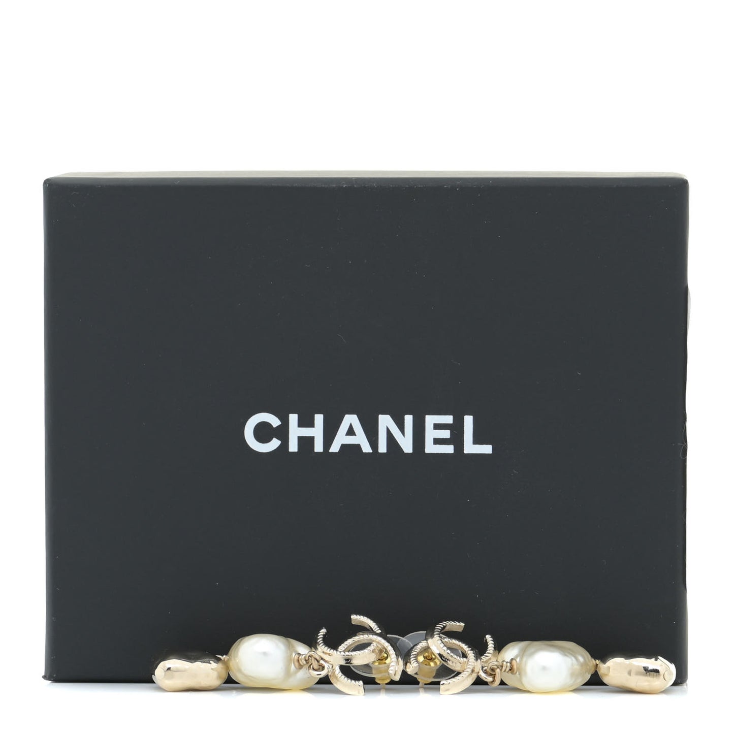 Pearl CC Double Heart Drop Earrings Gold