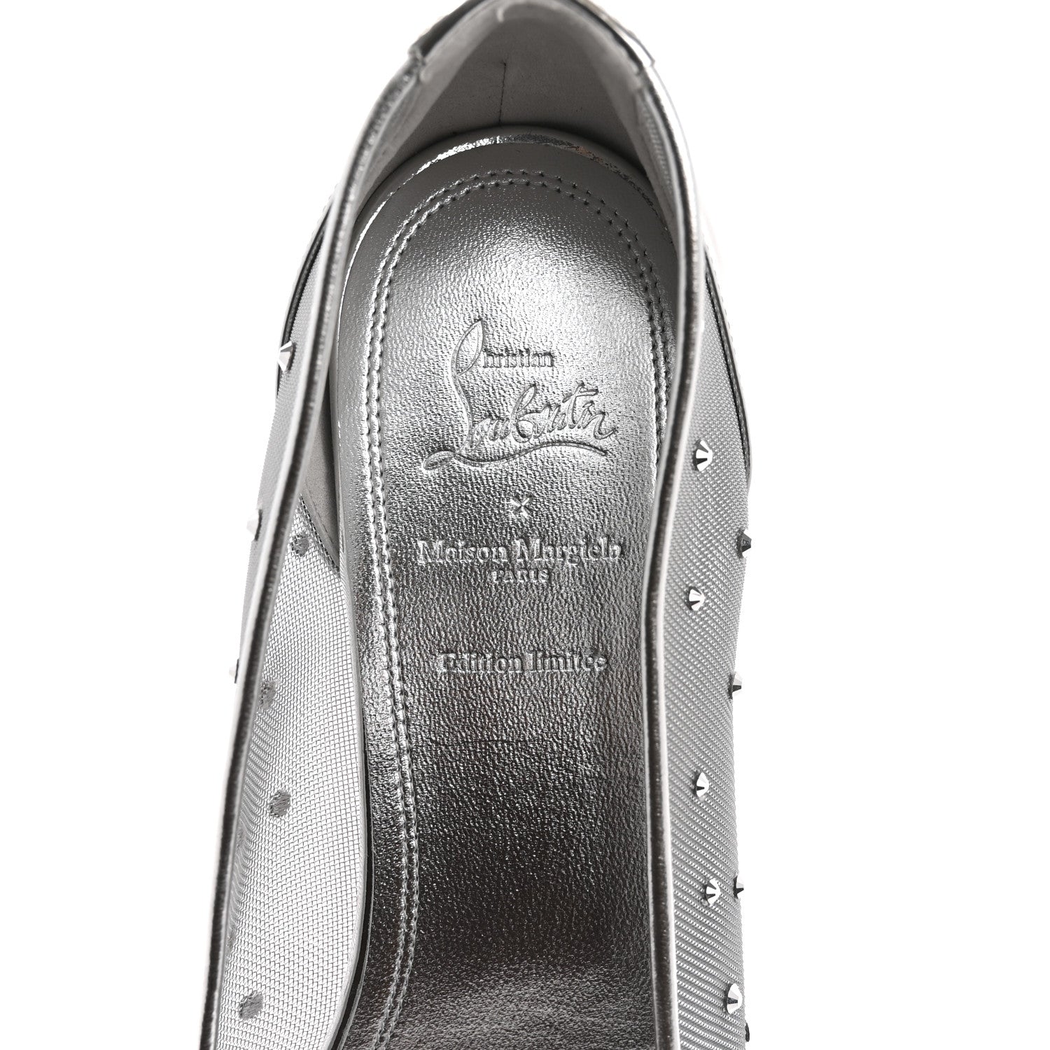 Christian Louboutin X MAISON MARGIELA Rete Glitter Specchio Marlougiela Strass Tabi Flats 40 Silver 7 of 9