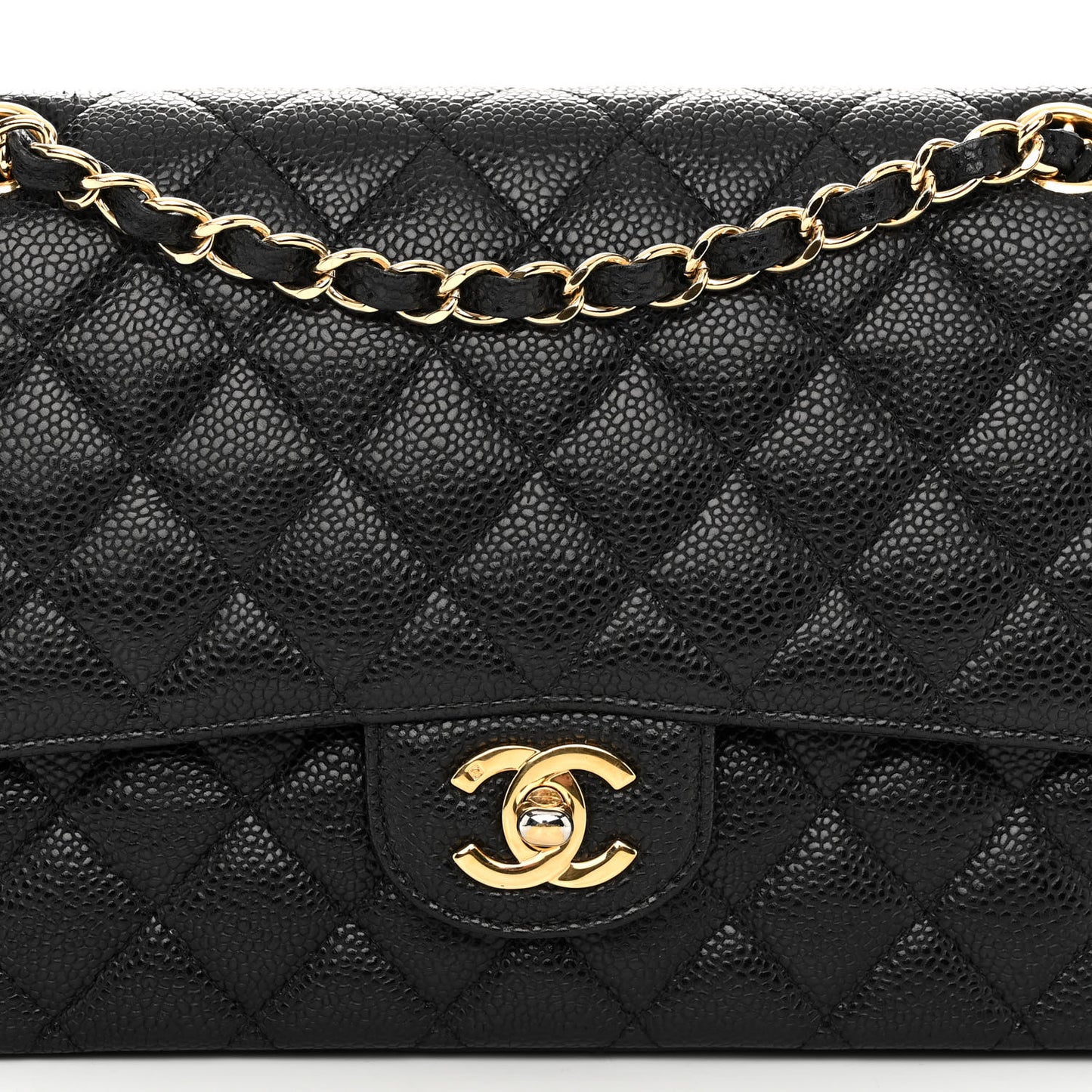 Caviar Quilted Medium Double Flap Black