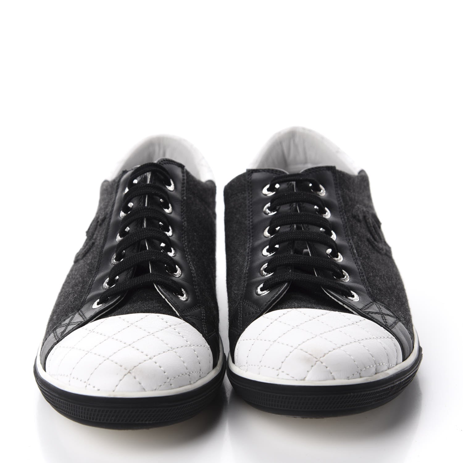 Chanel Calfskin Fabric Quilted CC Sneakers 39 Grey White 2 of 10