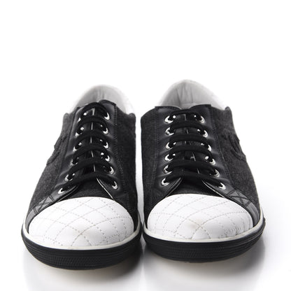 Chanel Calfskin Fabric Quilted CC Sneakers 39 Grey White 2 of 10