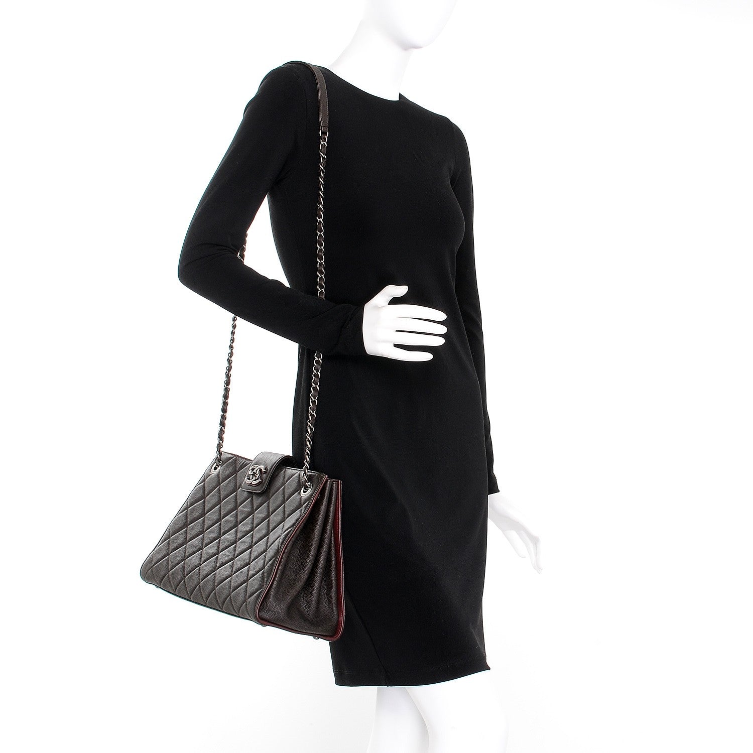 Chanel Caviar Quilted Large CC Accordion Shopping Bag Brown 2 of 9