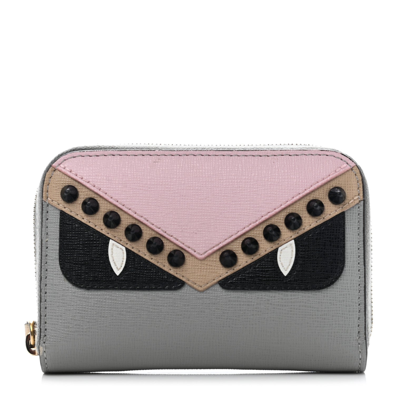 Fendi Vitello Elite Monster Eyes Studded Mini Zip Around Wallet Ghiaccio Black Multicolor 1 of 7