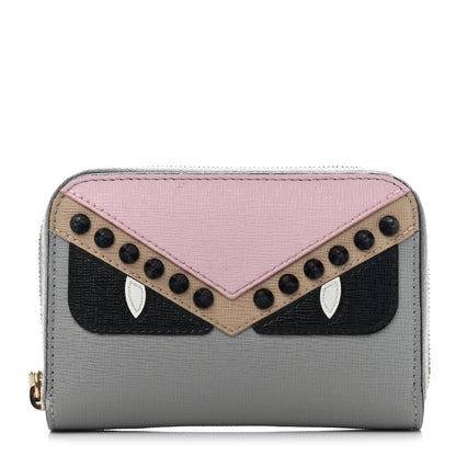 Fendi Vitello Elite Monster Eyes Studded Mini Zip Around Wallet Ghiaccio Black Multicolor 1 of 7
