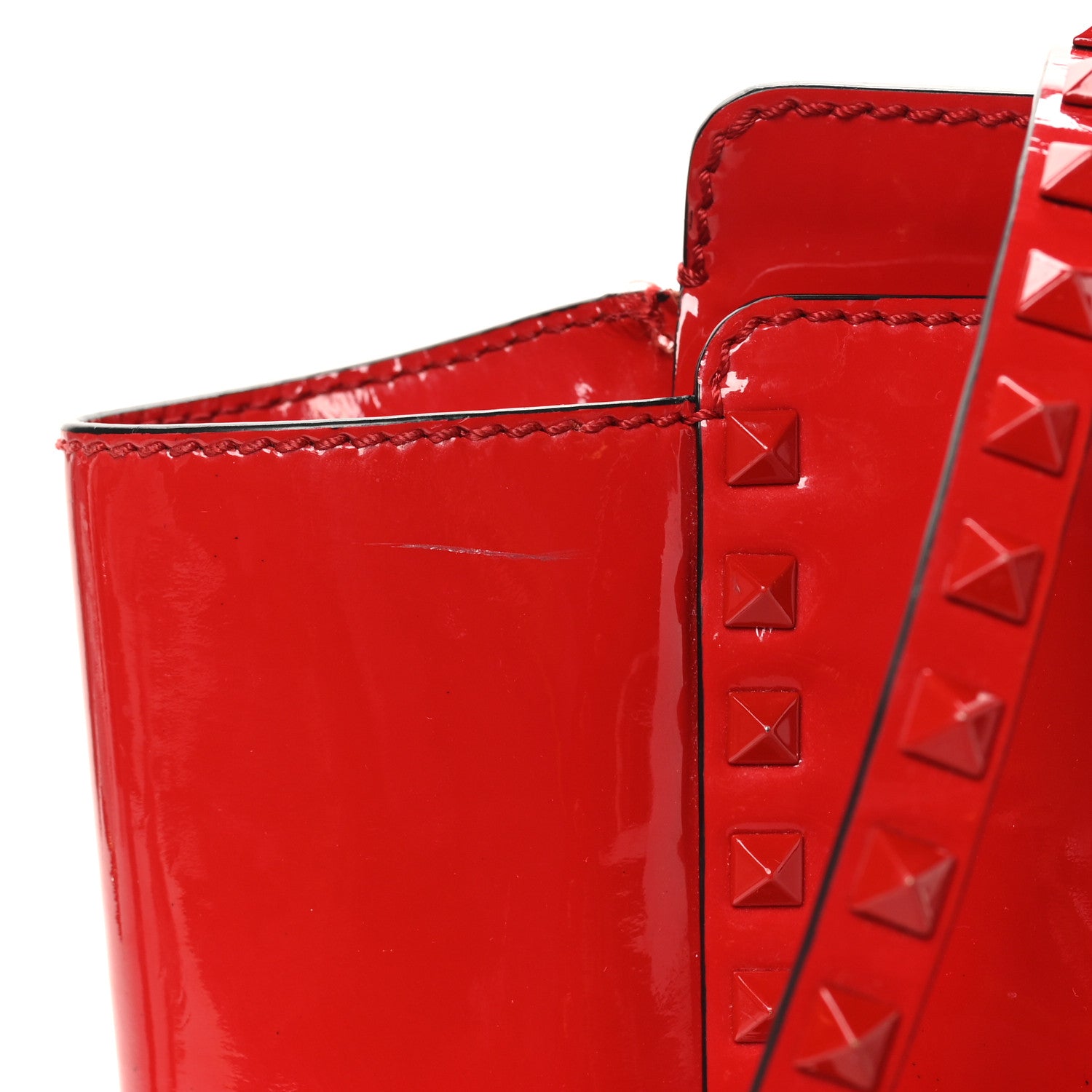 Valentino Garavani Patent Monochrome Rockstud Double Handle Tote Rosso Valentino 12 of 13