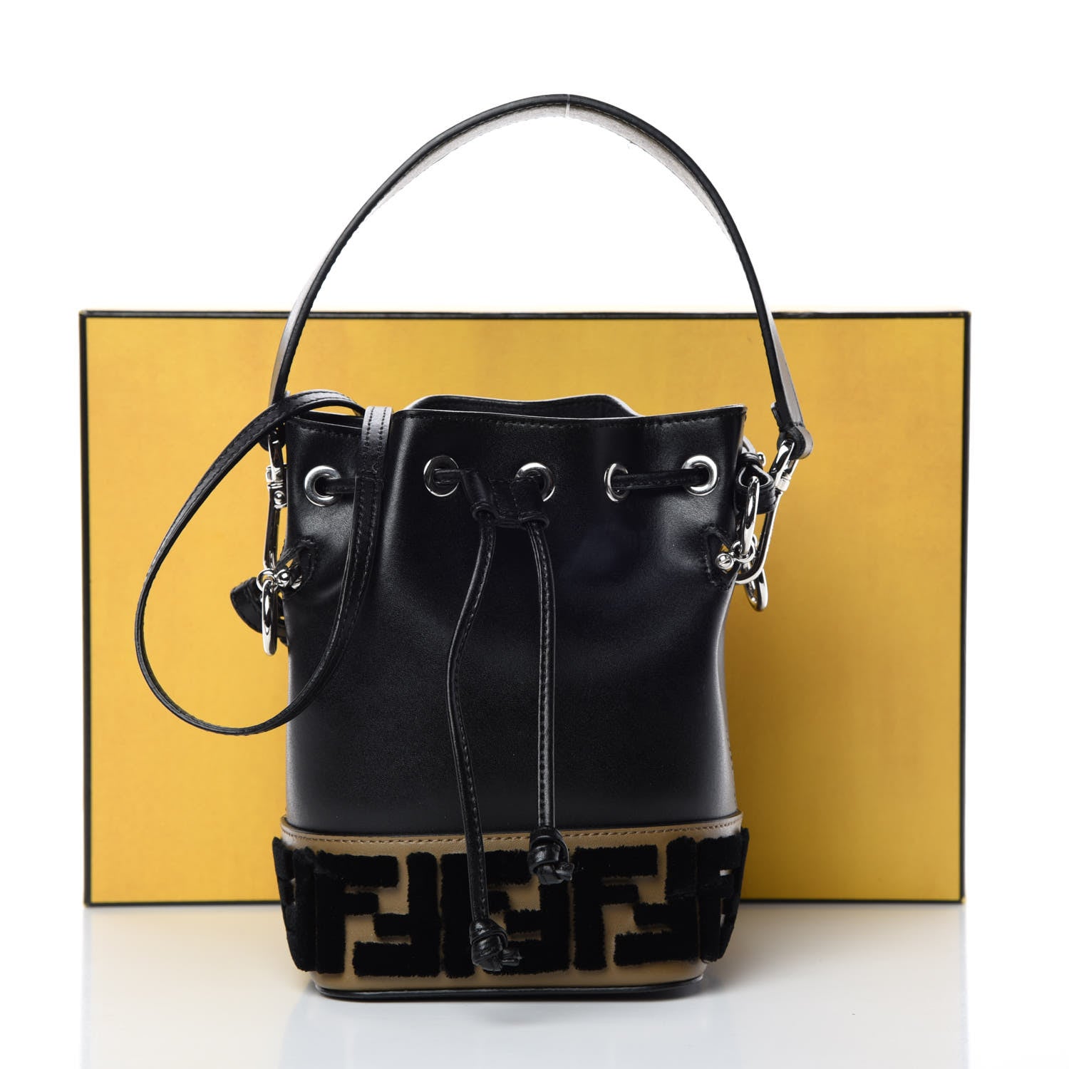 Fendi Vitello Liberty Velvet F is Fendi FF Bi-Color Mini Mon Tresor Bucket Bag Black Fango 9 of 9