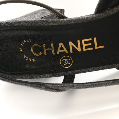 Chanel Wool Velvet Cap Toe CC Slingback Pumps 35 Black Grey 7 of 12