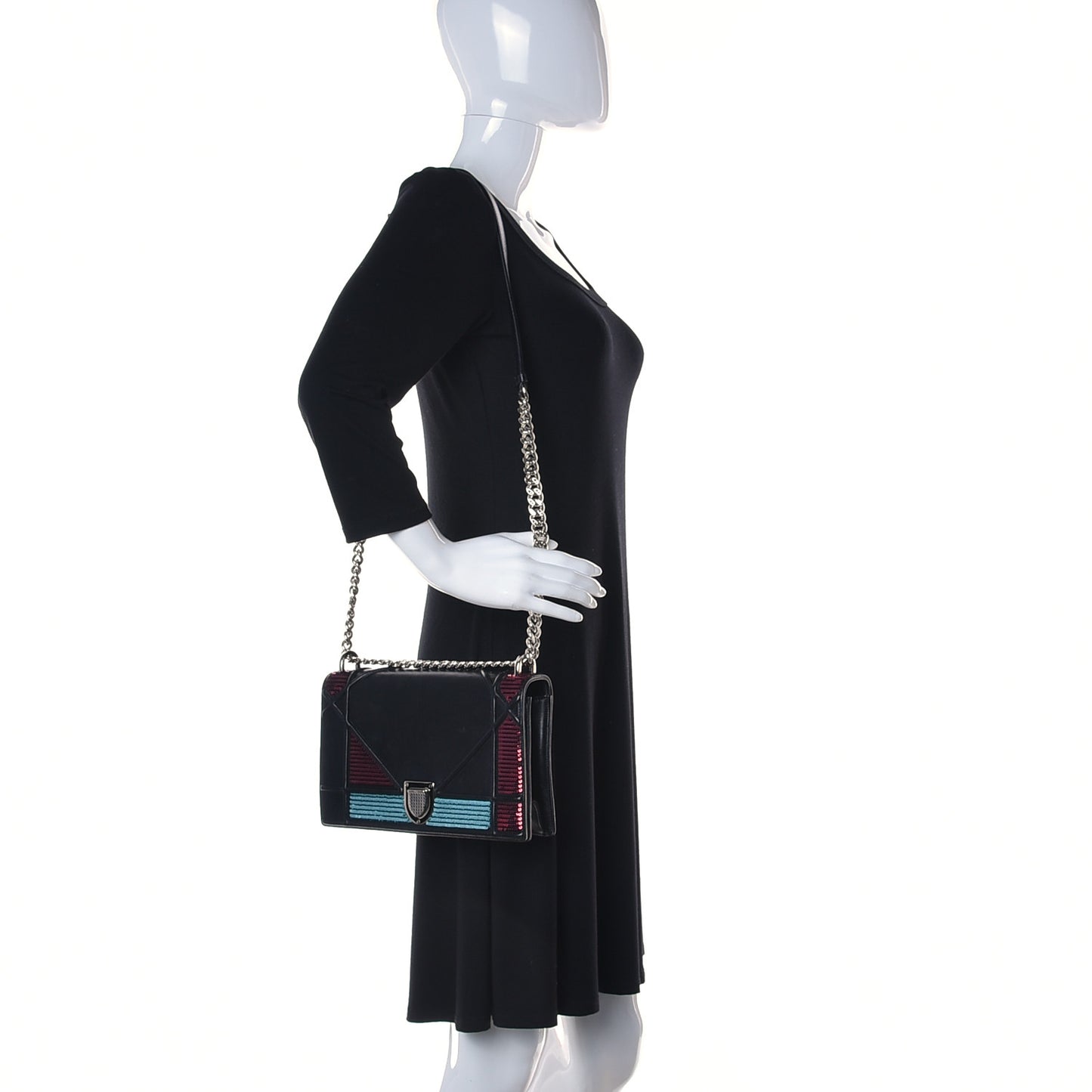 Lambskin Sequin Medium Diorama Flap Bag Black
