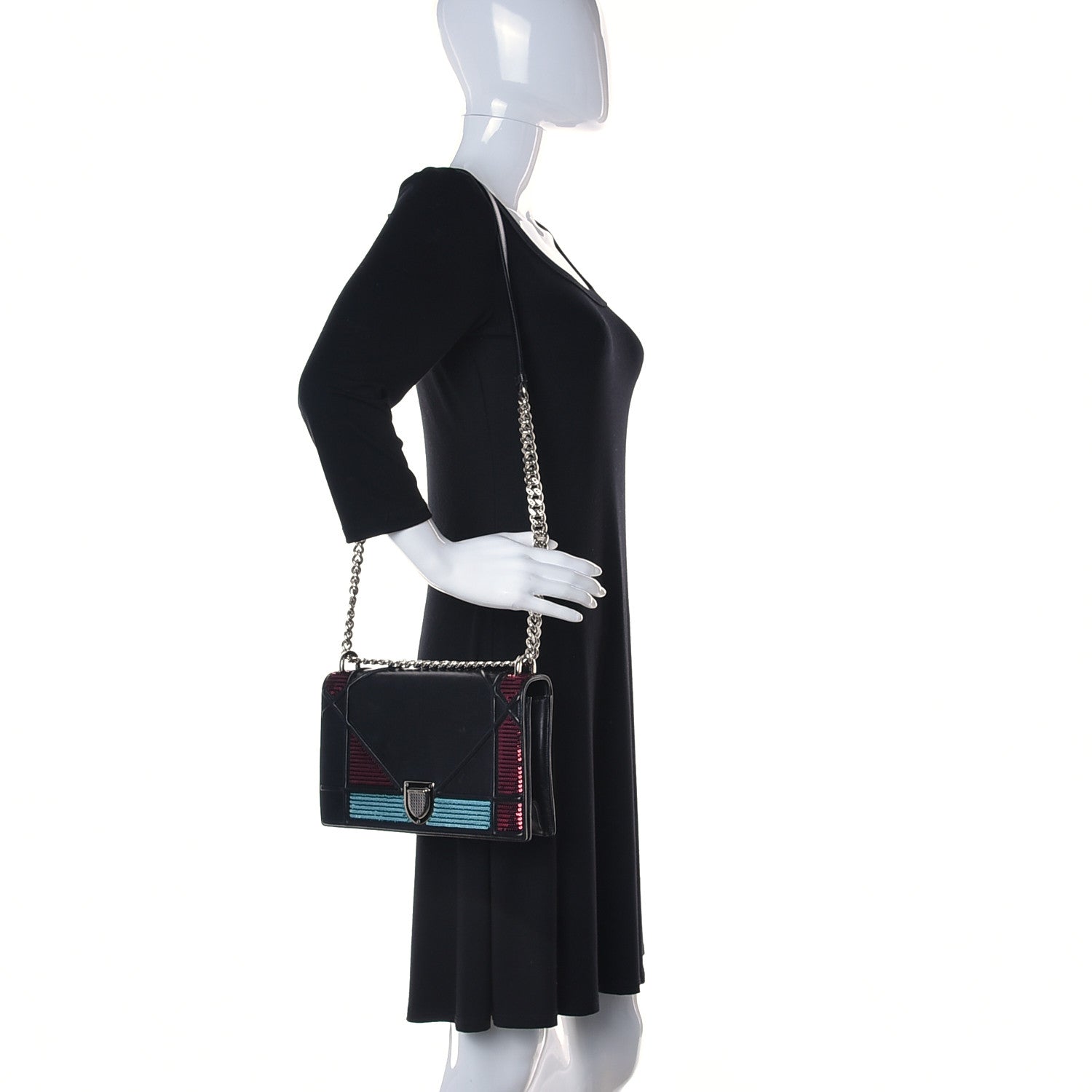 Christian Dior Lambskin Sequin Medium Diorama Flap Bag Black 2 of 12
