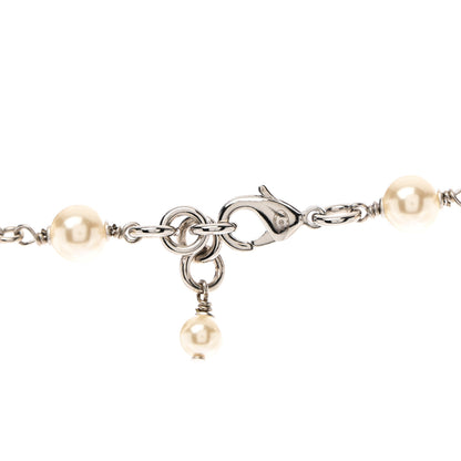 Chanel Crystal Pearl CC Long Necklace Silver 6 of 7