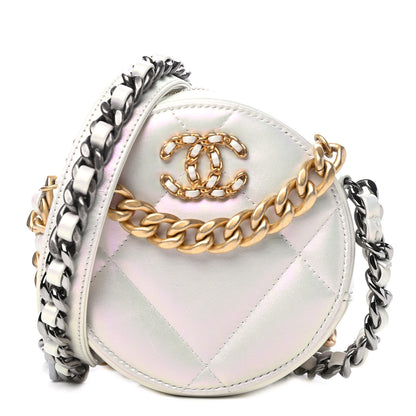 Chanel Iridescent Calfskin Quilted Chanel 19 Round Clutch With Chain White 1 of 5