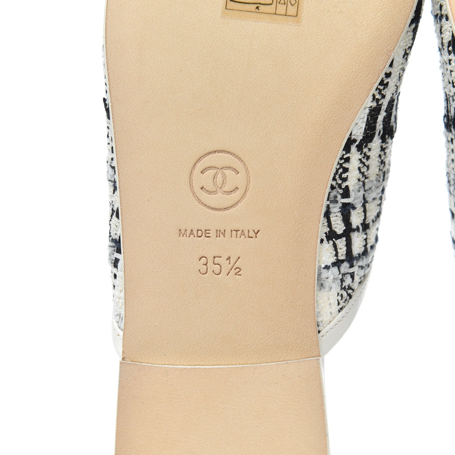 Chanel Tweed Lambskin CC Flat Mules 35.5 White Black 6 of 9