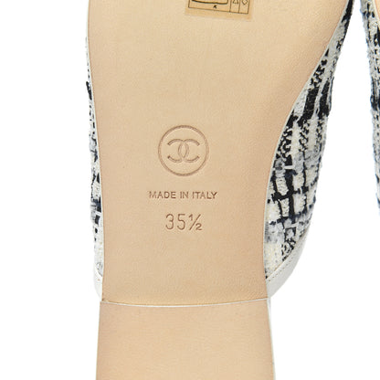 Chanel Tweed Lambskin CC Flat Mules 35.5 White Black 6 of 9