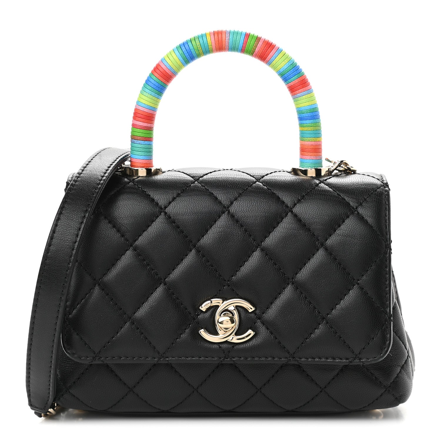 Chanel Goatskin Quilted Rainbow Extra Mini Coco Handle Flap Black 1 of 9