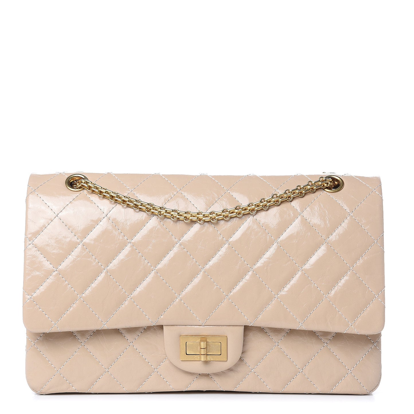 Distressed Patent Calfskin Quilted 2.55 Reissue 227 Flap Beige
