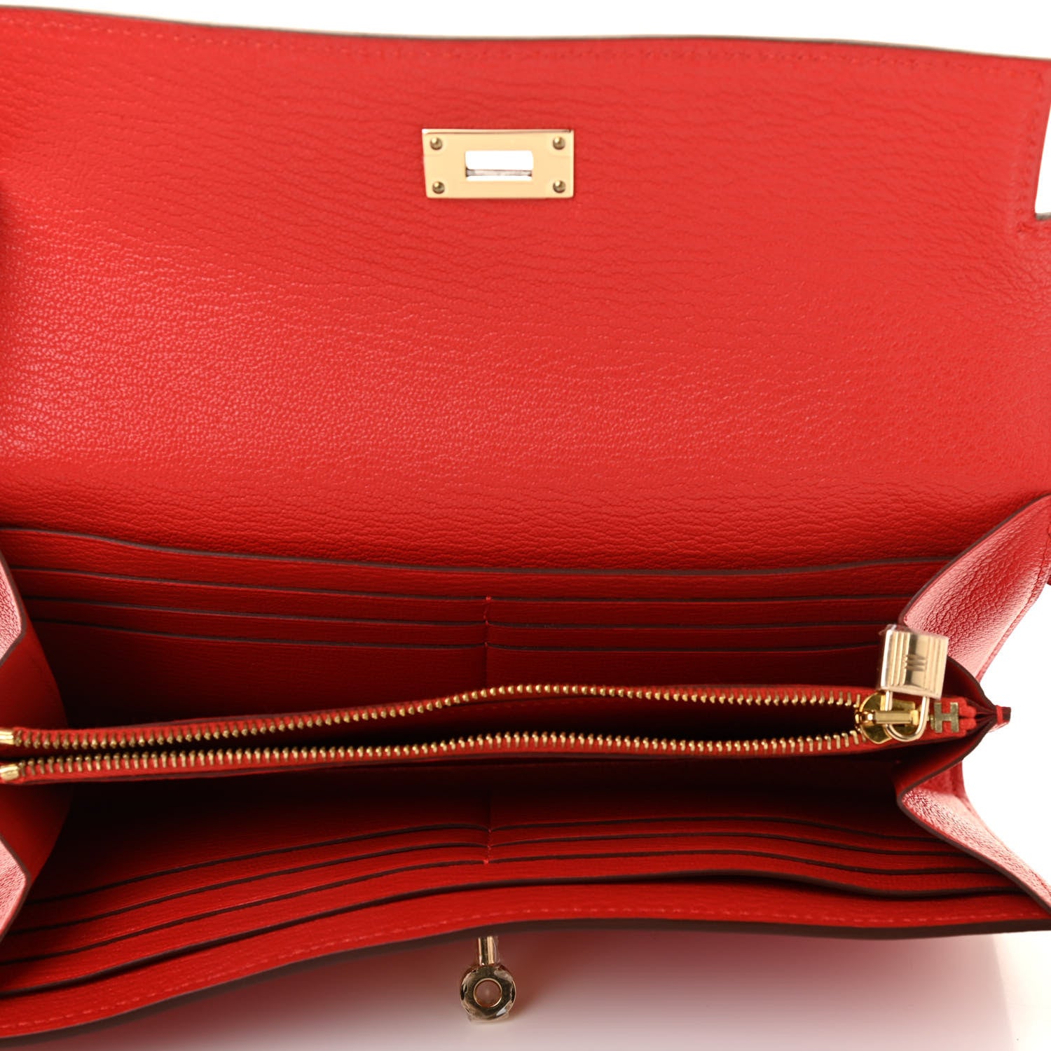 Hermes Chevre Mysore Kelly Longue Wallet Rouge Tomate 5 of 9