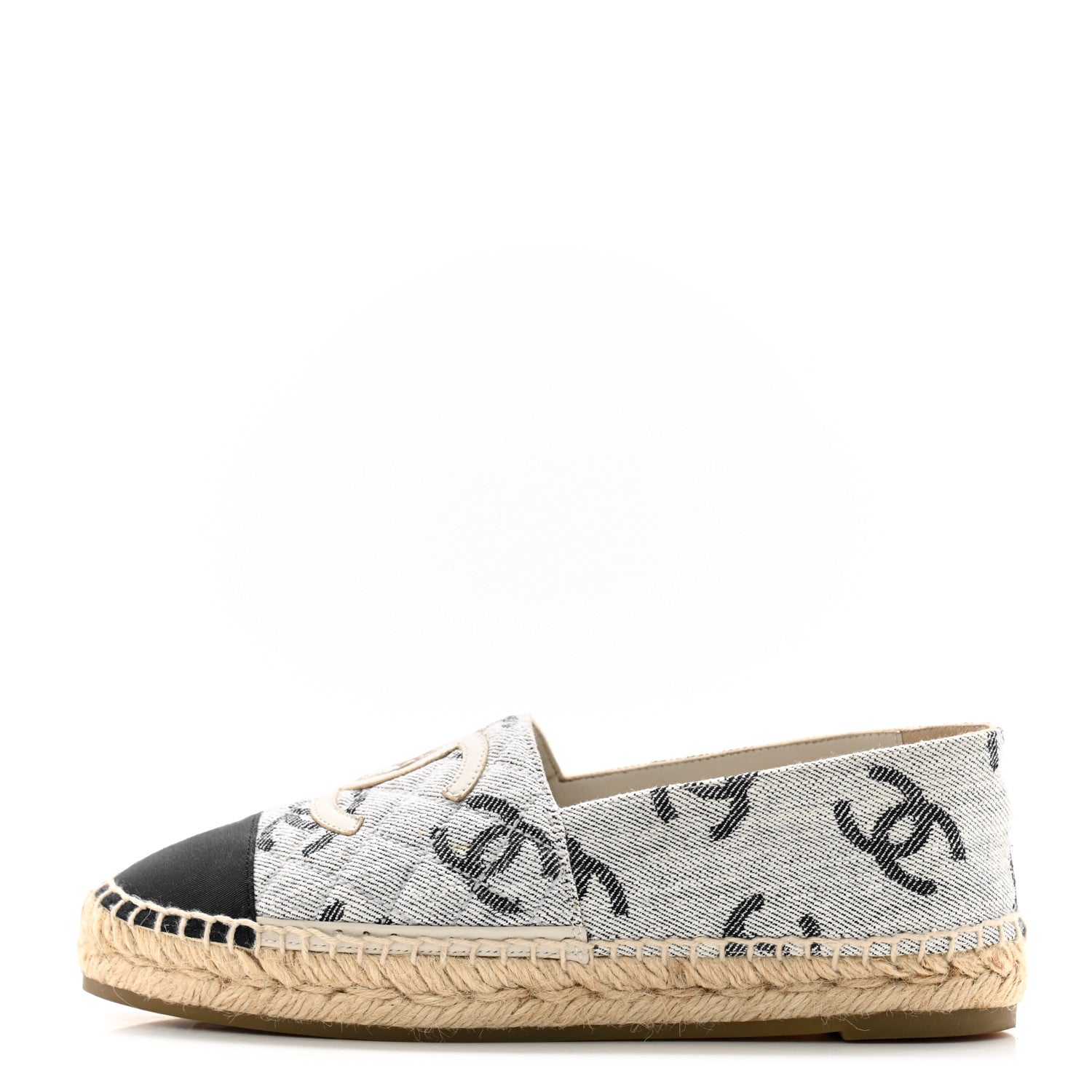 Chanel Cotton Jacquard Grosgrain CC Print Espadrilles 38 Grey Black 1 of 10