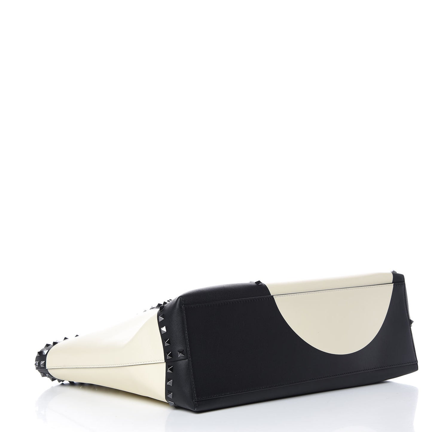 Calfskin Polka Dot Rockstud Shoulder Tote Black Light Ivory