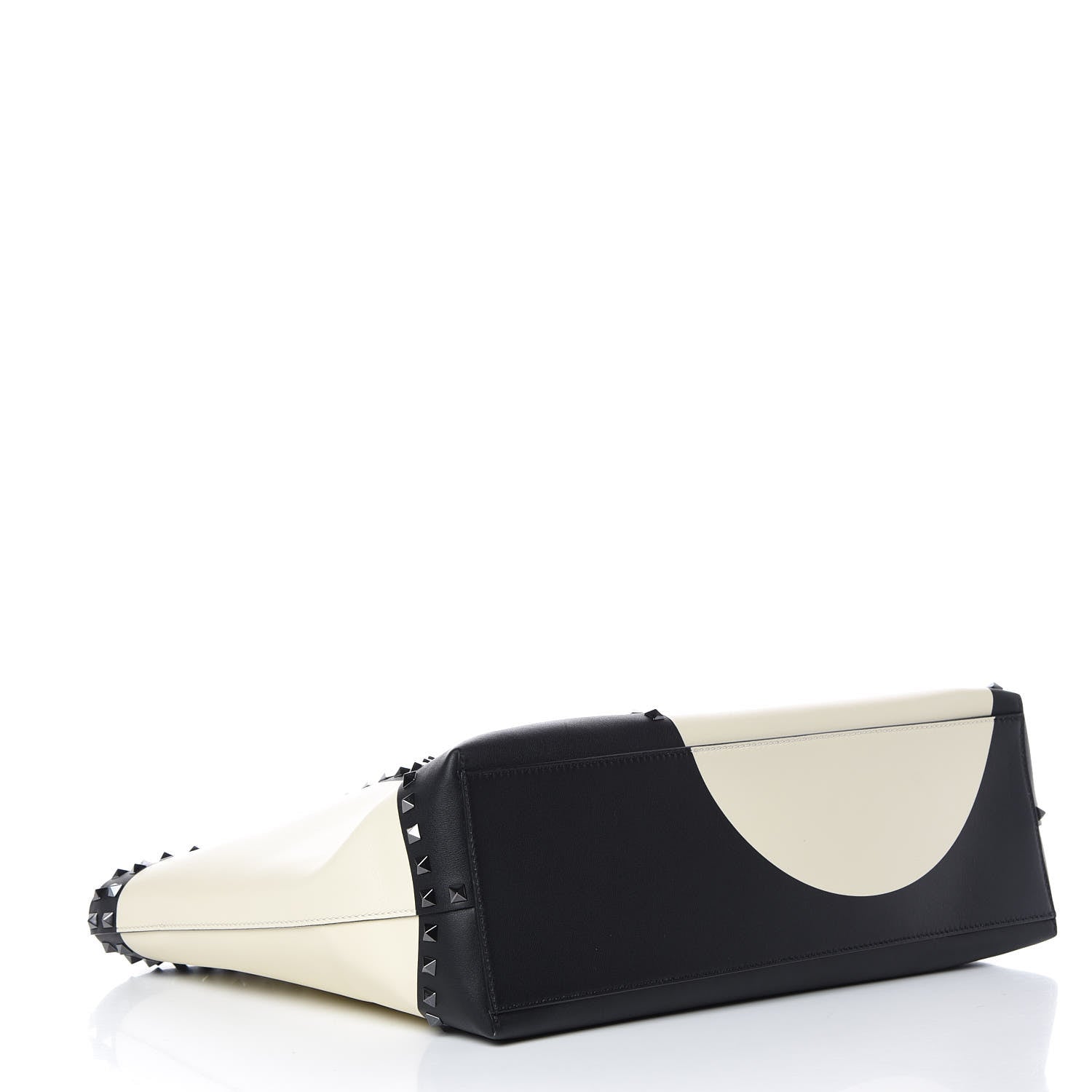 Valentino Garavani Calfskin Polka Dot Rockstud Shoulder Tote Black Light Ivory 4 of 9