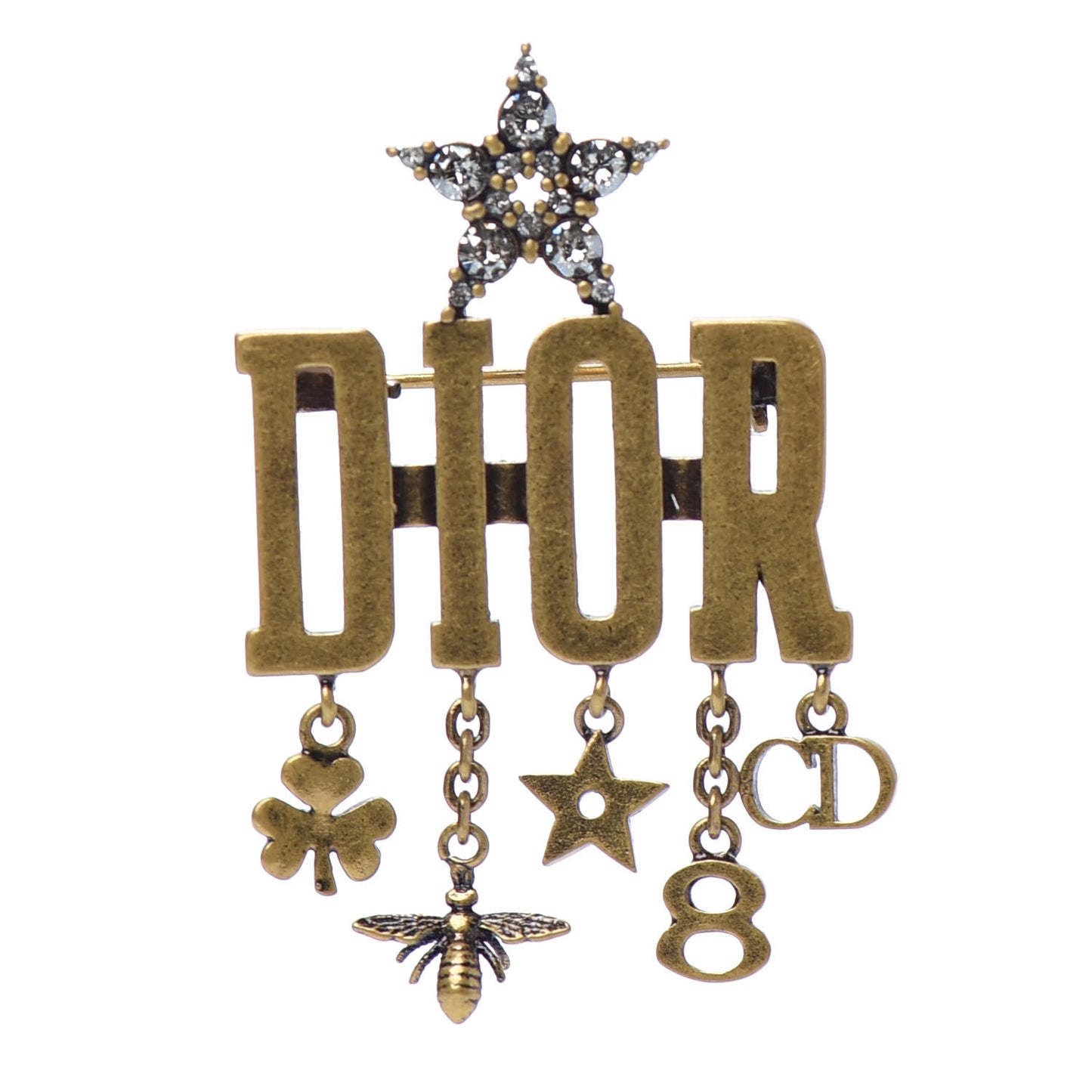 Metal Crystal Dio(r)evolution Logo Brooch Antique Gold