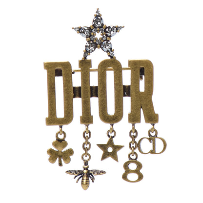 Christian Dior Metal Crystal Dio(r)evolution Logo Brooch Antique Gold 1 of 4