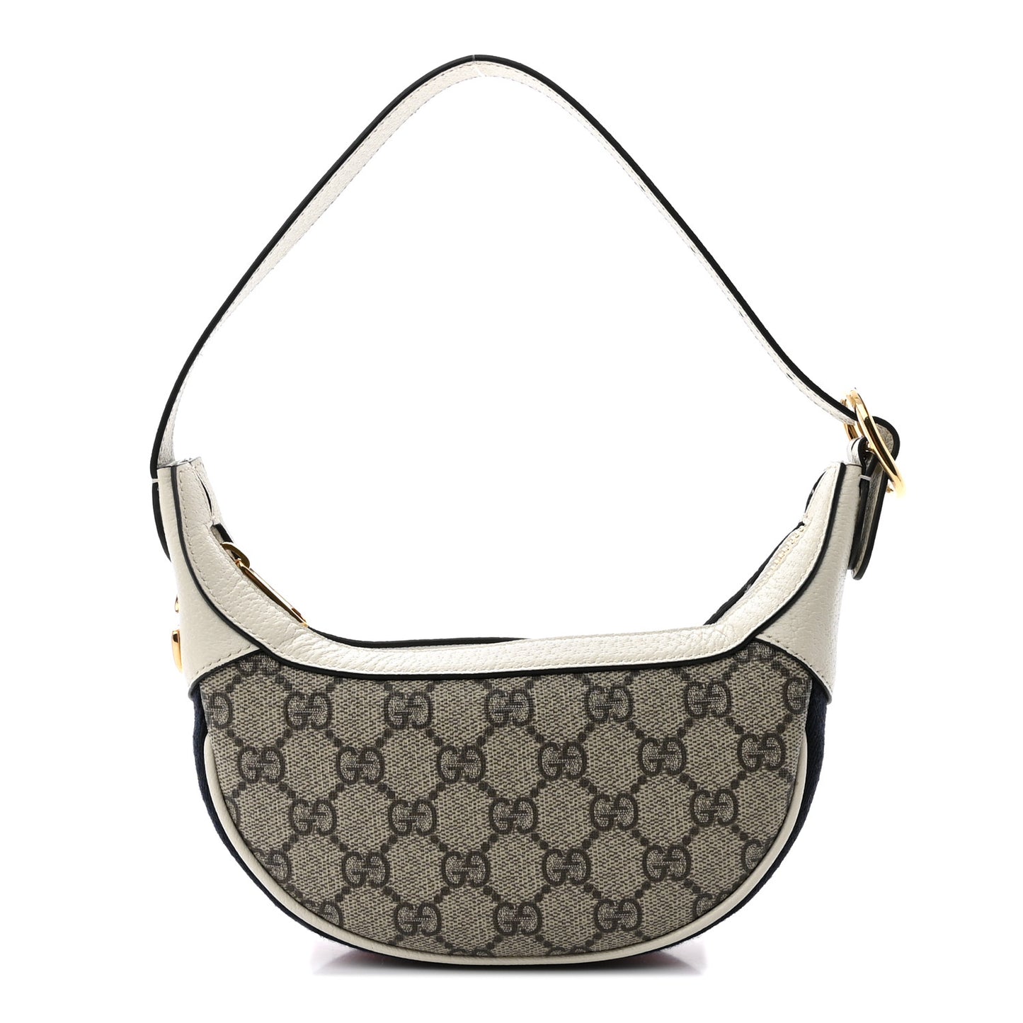 GG Supreme Monogram Textured Dollar Calfskin Web Mini Ophidia Half Moon Hobo Beige Ebony Mystic White