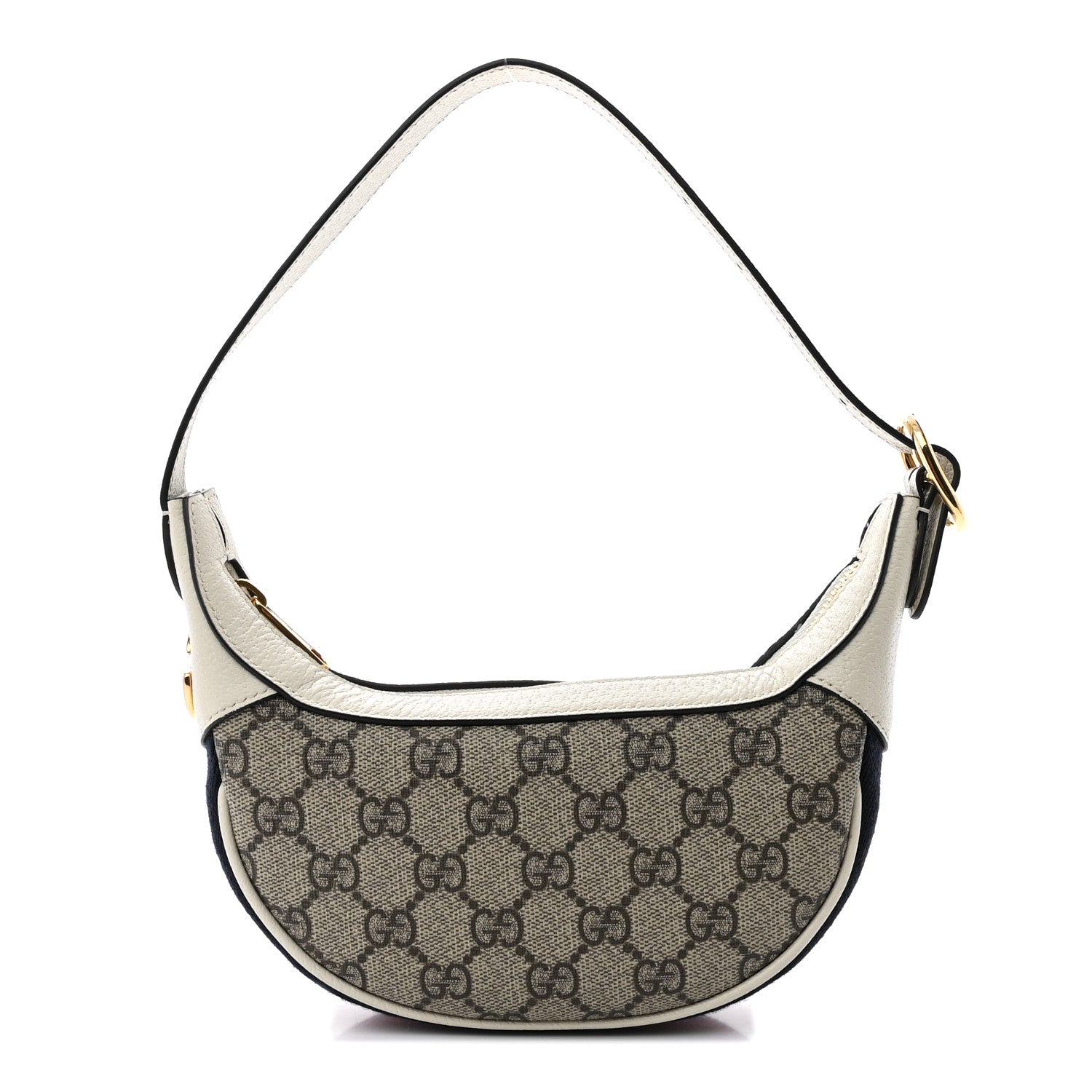 Gucci GG Supreme Monogram Textured Dollar Calfskin Web Mini Ophidia Half Moon Hobo Beige Ebony Mystic White 1 of 10