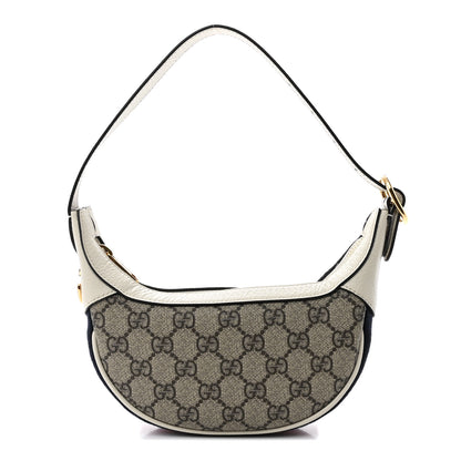 Gucci GG Supreme Monogram Textured Dollar Calfskin Web Mini Ophidia Half Moon Hobo Beige Ebony Mystic White 1 of 10