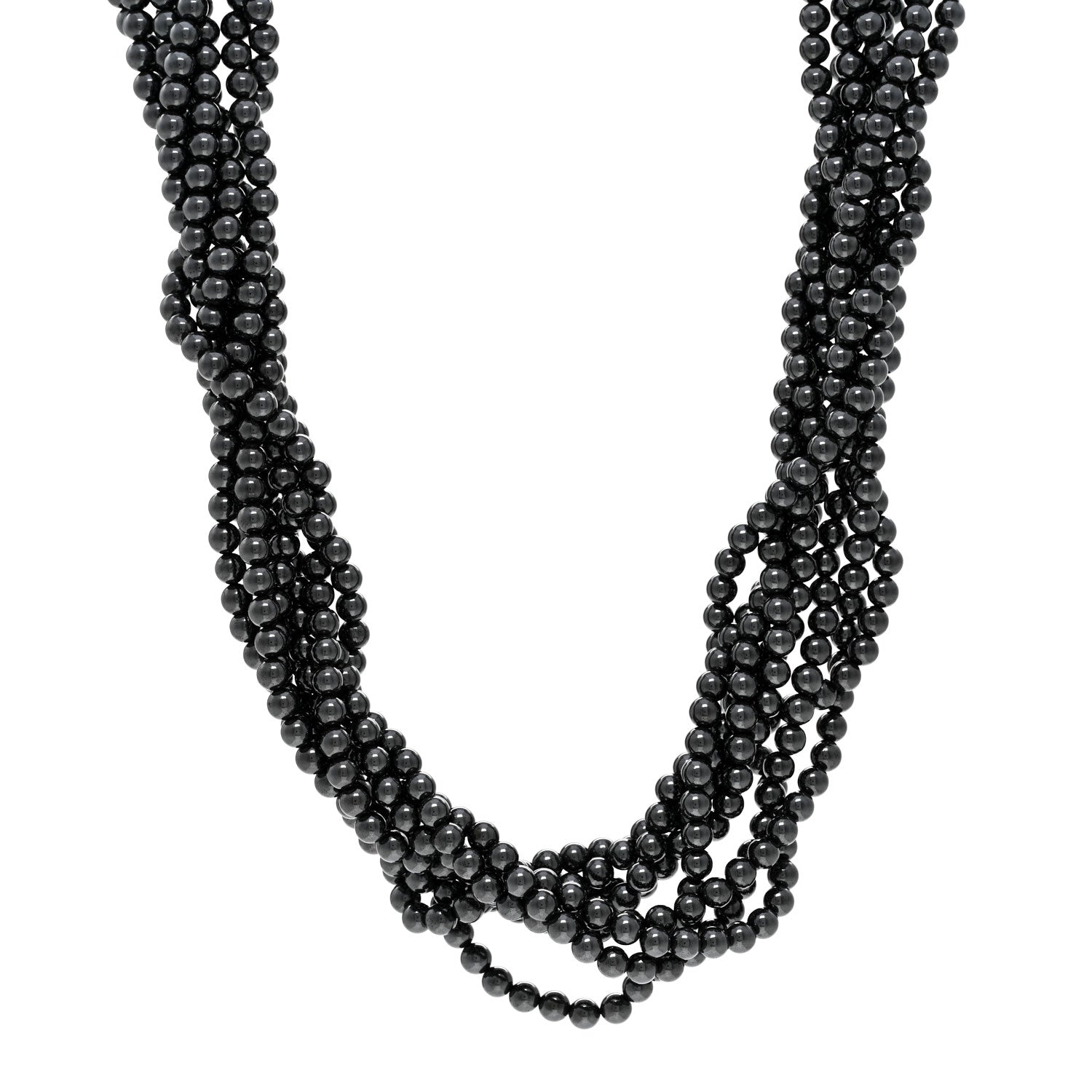 Tiffany Sterling Silver Hematite Torsade Multi Strand Bead Necklace 1 of 5
