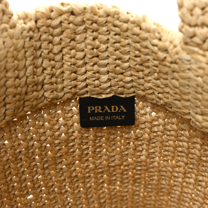 Prada Yarn Raffia Effect Crochet Embroidered Logo Tote Naturale 6 of 9