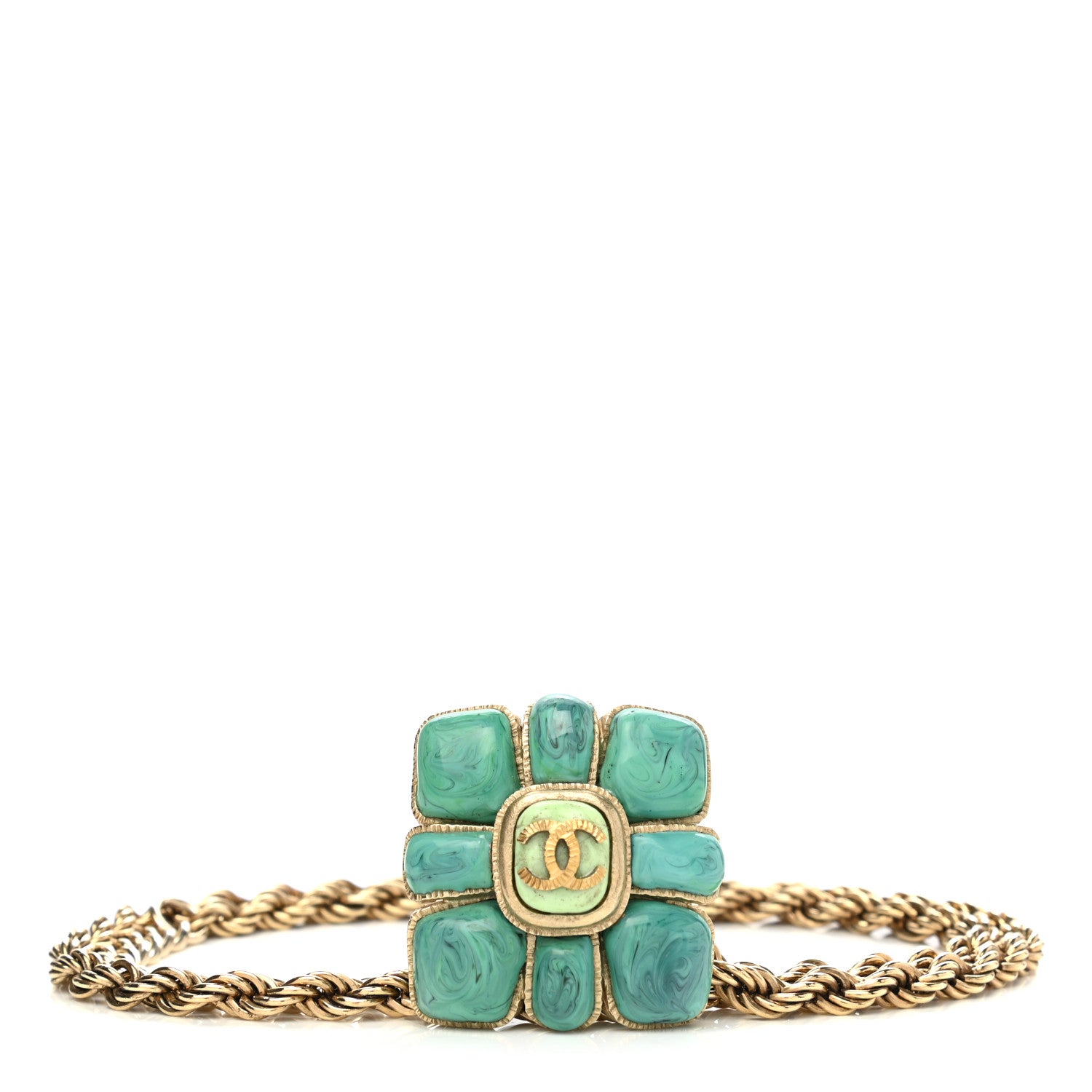 Chanel Cabochon CC Chain Belt Green Gold 1 of 5