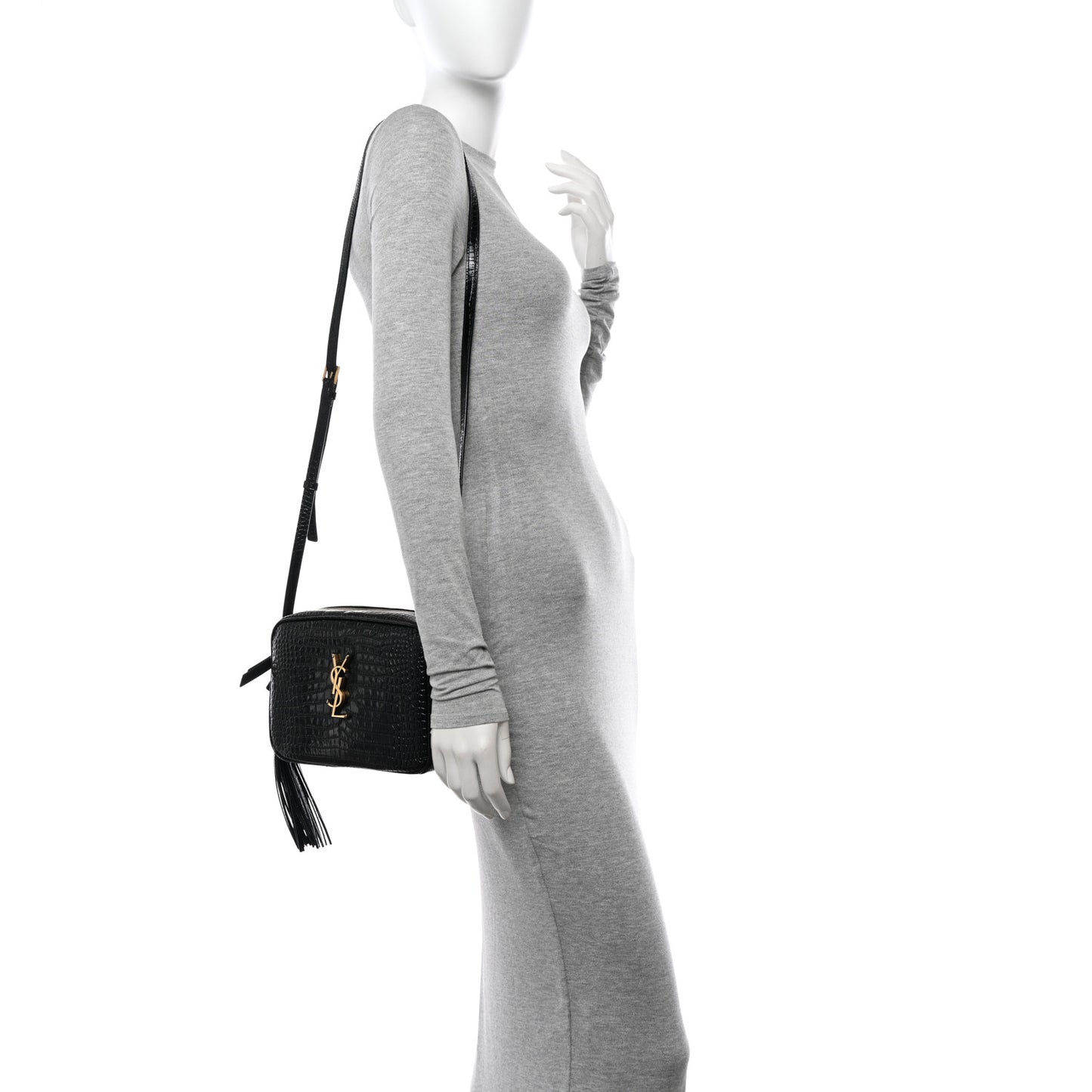 Patent Calfskin Crocodile Embossed Monogram Lou Camera Bag Black