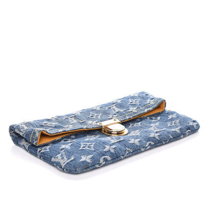 Louis Vuitton Monogram Denim Pochette Plat Clutch Blue 4 of 6
