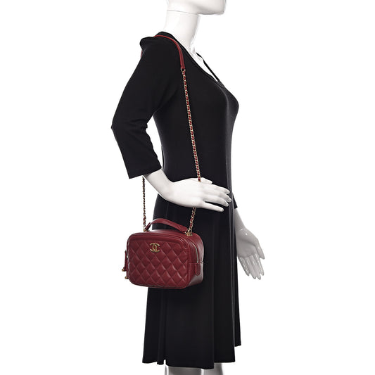 Calfskin Quilted CC Small Vanity Case Dark Red