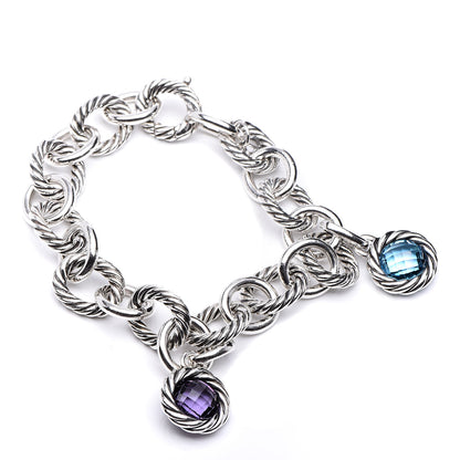 David Yurman Sterling Silver Amethyst Blue Topaz Oval Link Charm Bracelet 1 of 5