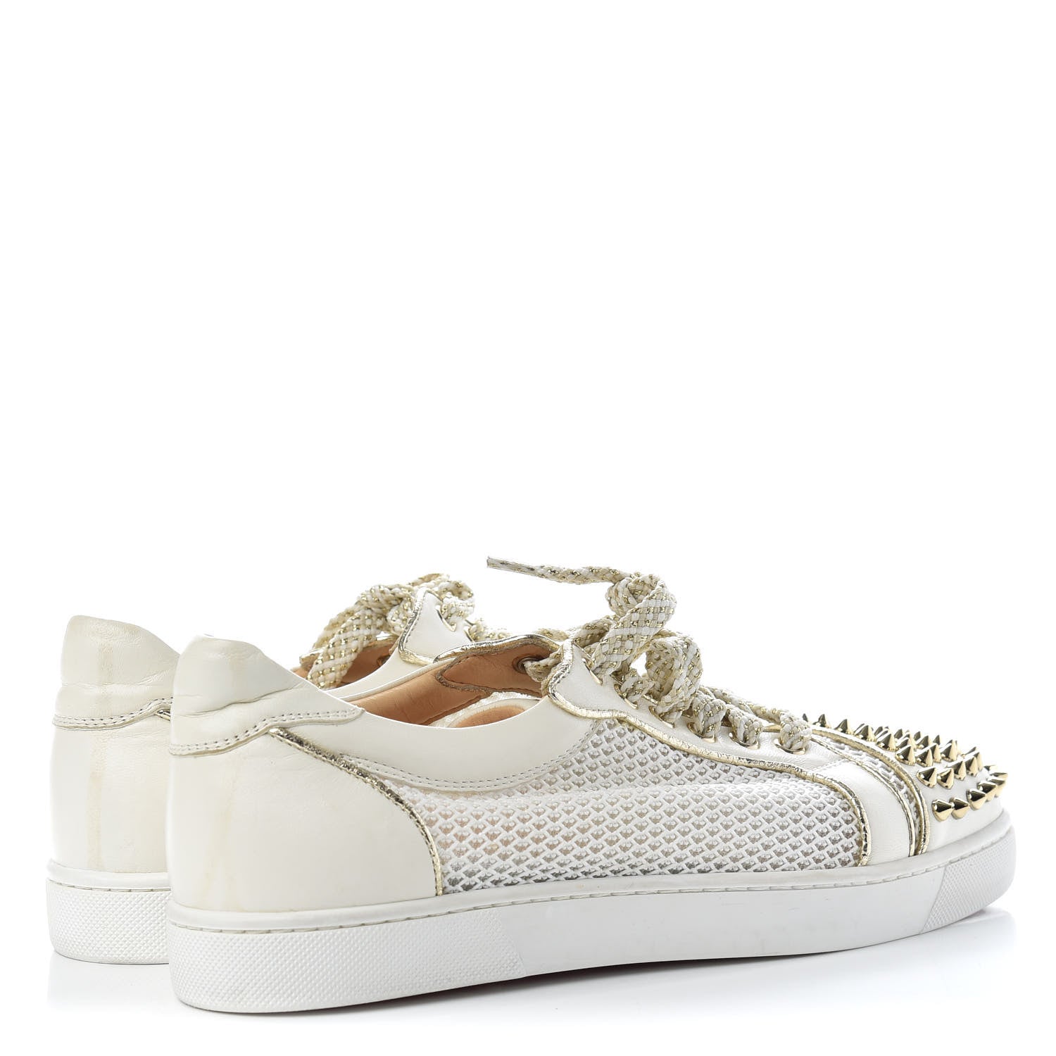 Christian Louboutin Nappa Spikes Womens Vieira Flat Sneakers 40.5 Latte Light Gold 4 of 11