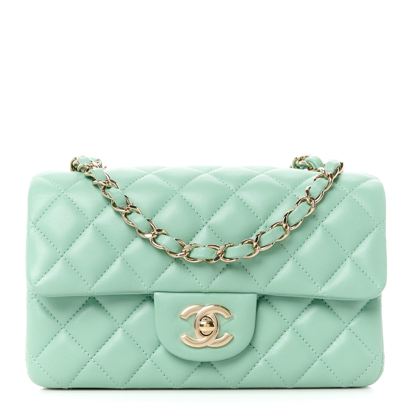 Lambskin Quilted Mini Rectangular Flap Light Green