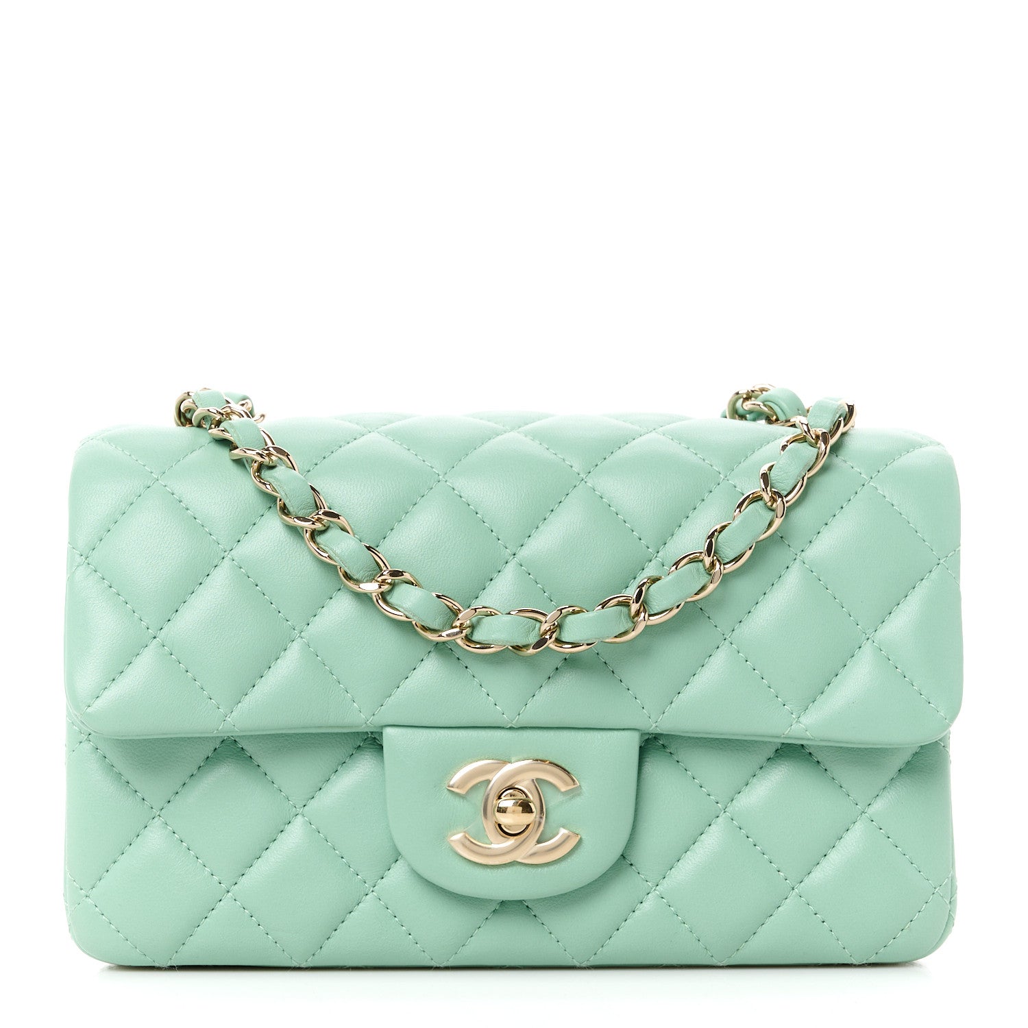 Chanel Lambskin Quilted Mini Rectangular Flap Light Green 1 of 11
