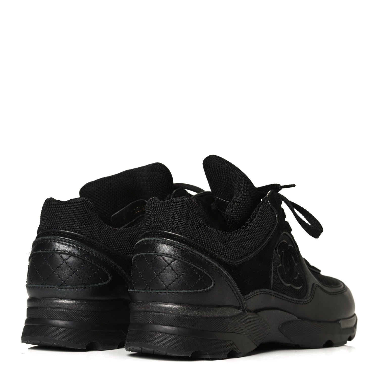 Chanel Canvas Suede Calfskin Womens CC Sneakers 37.5 Black 4 of 8