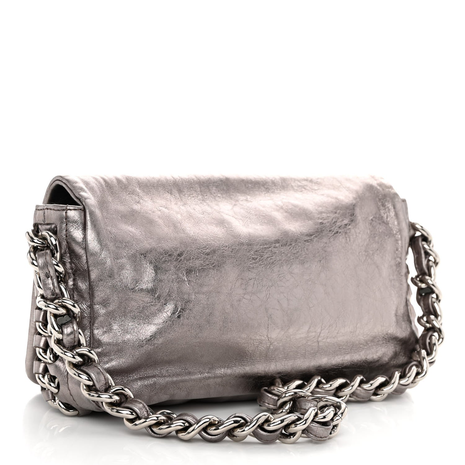 Chanel Metallic Cracked Calfskin Modern Chain Flap Bag Dark Silver 3 of 10