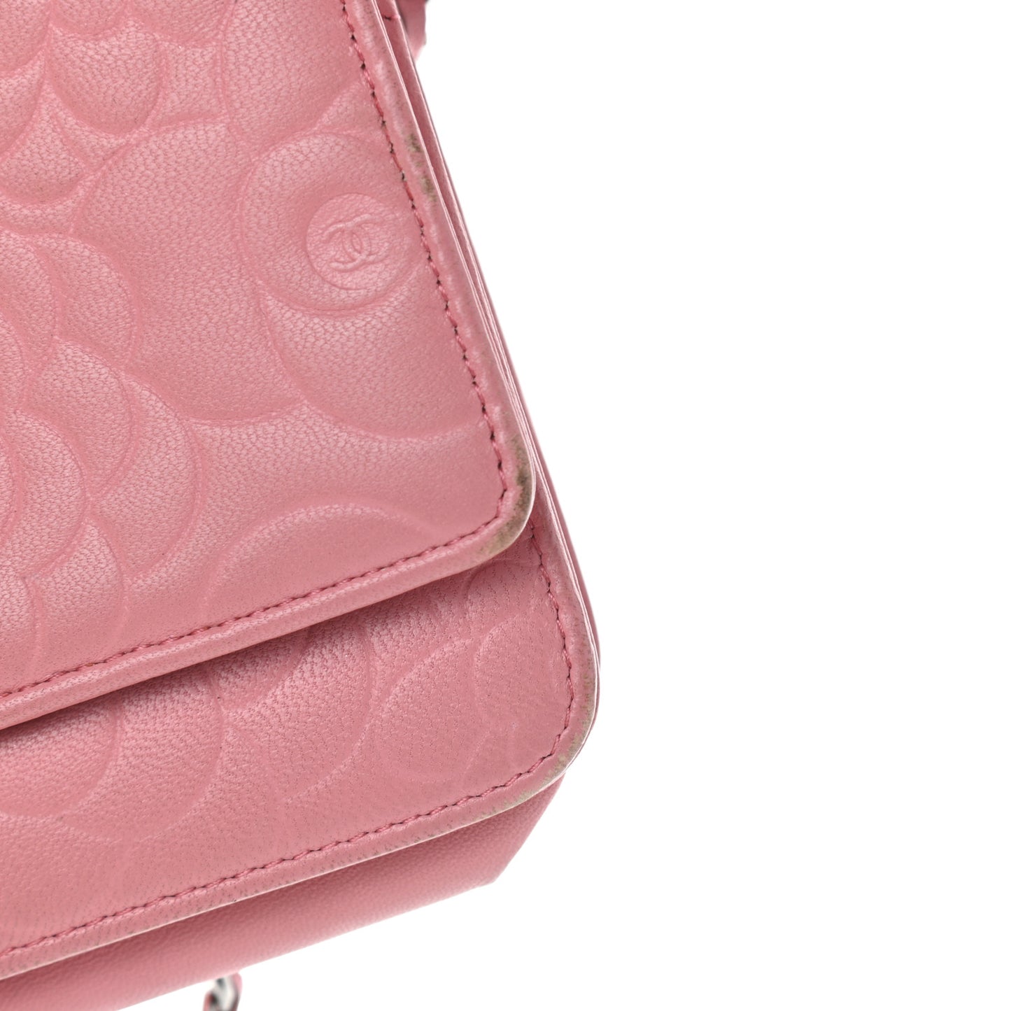 Lambskin Camellia Embossed Wallet On Chain WOC Pink